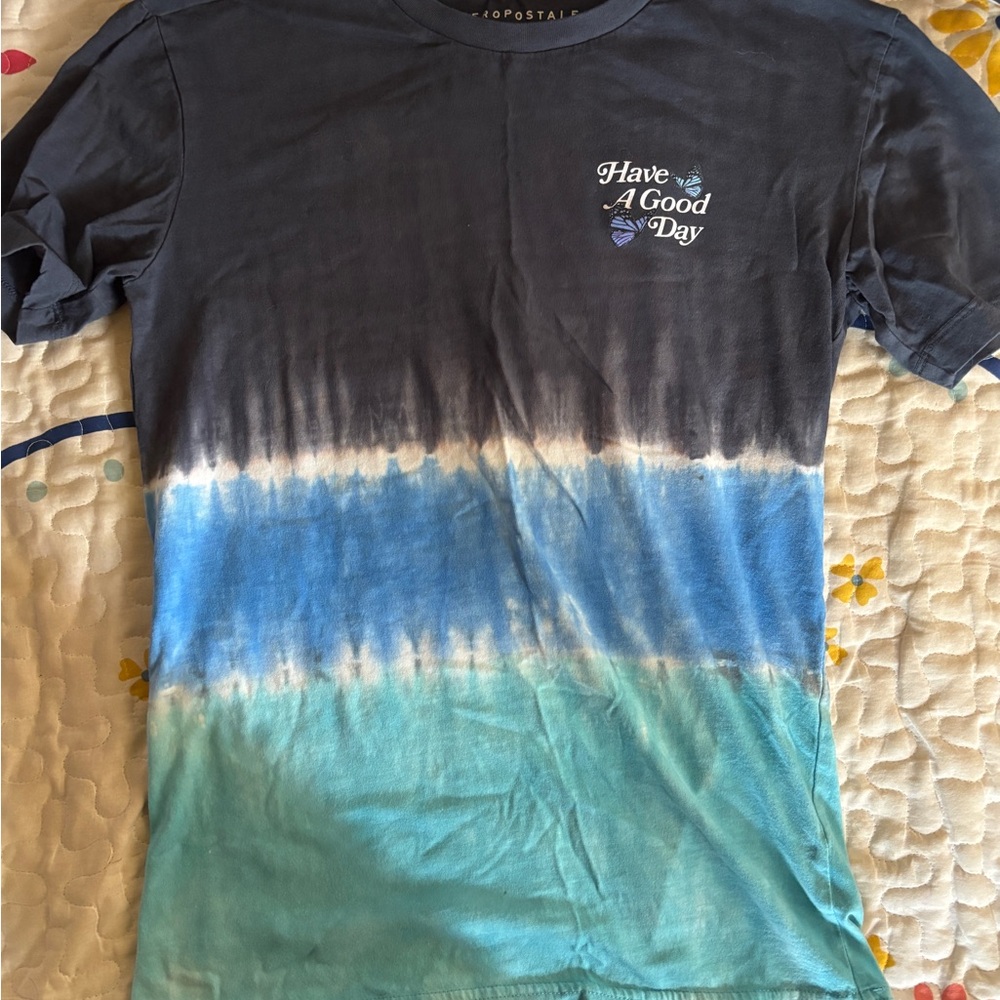 Aeropostale Blue and Black Tie-Dye Tee